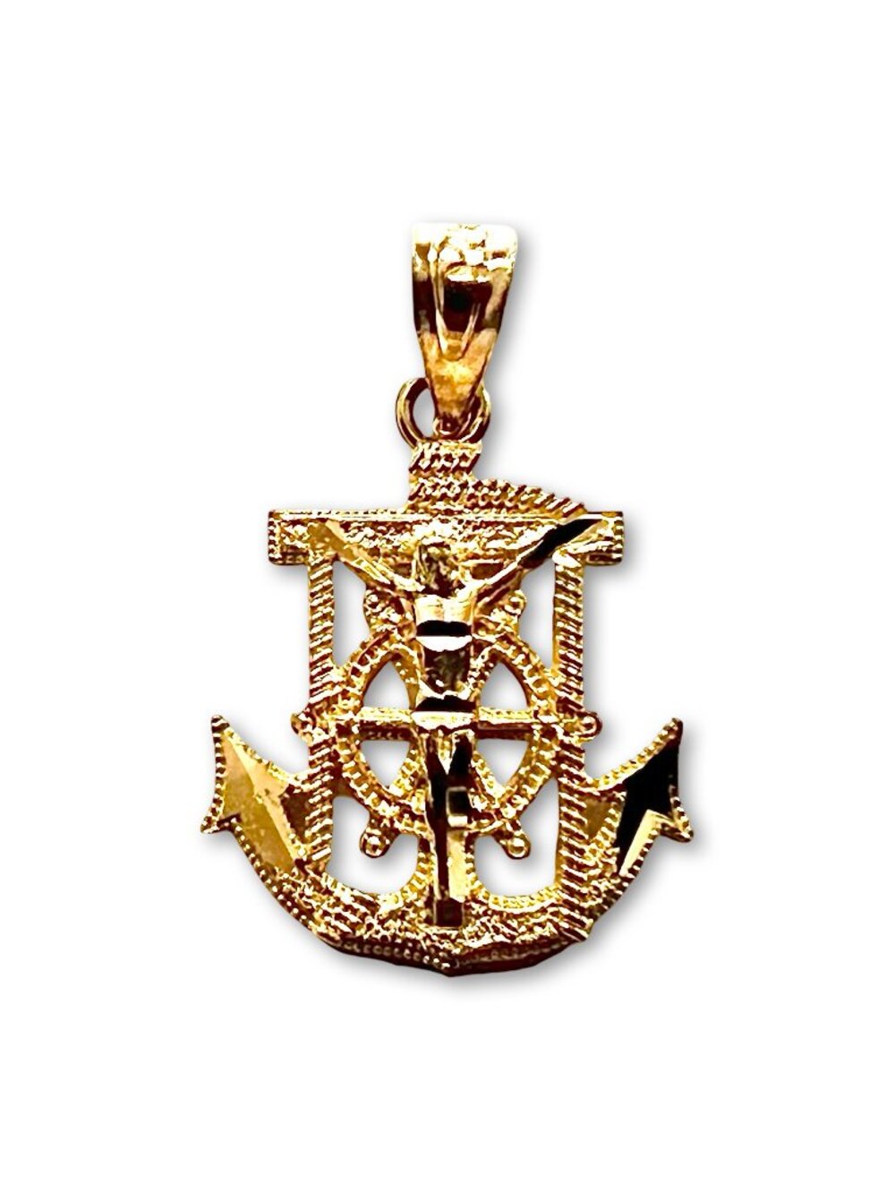 14K Gold Anchor Jesus Crucifix Pendant | Religious Charm By Tehrani Jewelry